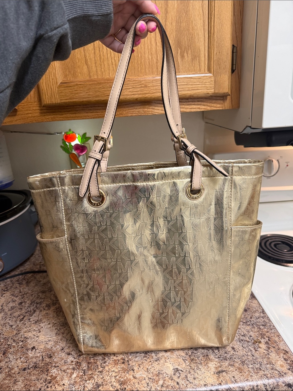 Michael Kors Gold Metallic MK Logo Tote